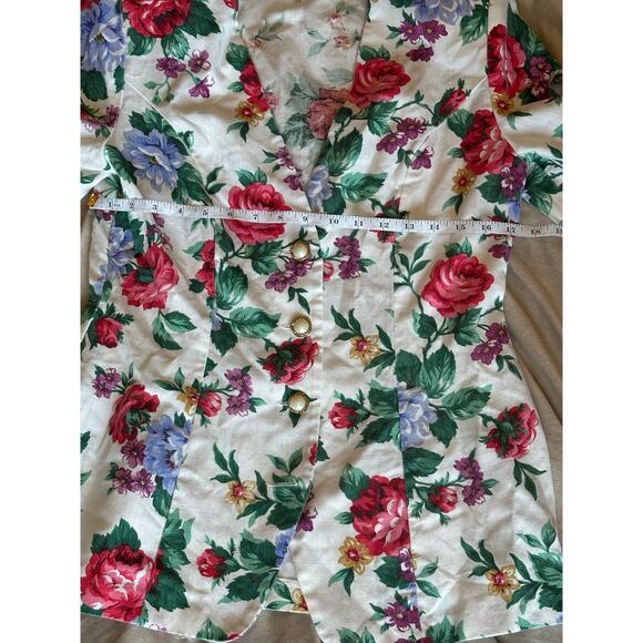 Vintage 80s floral short sleeve button down business jacket - Picture 2 of 4